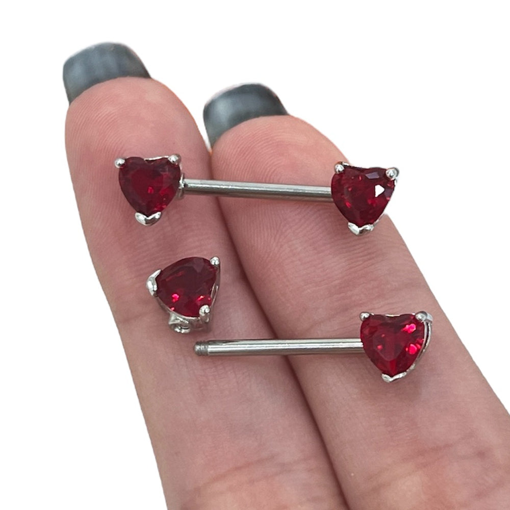 Surgical Steel 14 Gauge Nipple Barbell with CZ Heart - Pair - photo 2