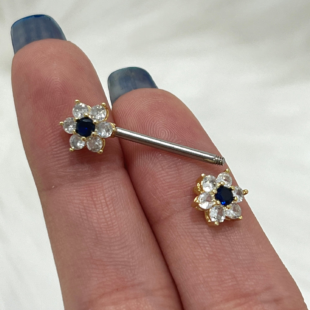 Surgical Steel 14 Gauge Nipple Barbell with CZ Flower Kitty Cat - Pair - photo 4