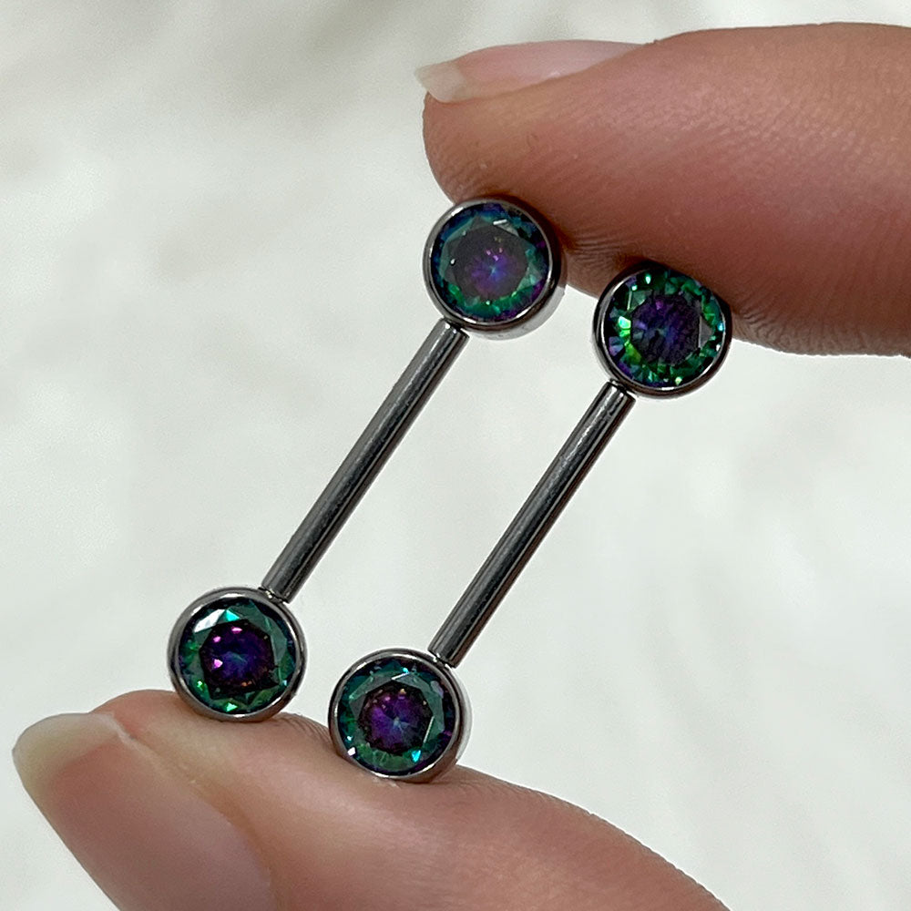Titanium 14 Gauge Nipple Barbell CZ Forward Facing Flat Bezel - Pair - photo 4