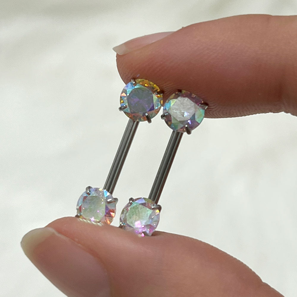 Surgical Steel 14 Gauge Threadless Nipple Barbell with Prong CZ - Pair - photo 4