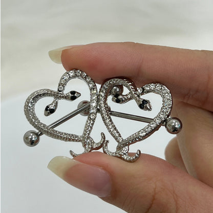 Surgical Steel 14 Gauge Nipple Shield Ring with CZ Snake Heart - Pair - photo 3