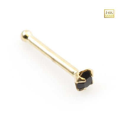 14K Solid Gold 22 Gauge Nose Bone Stud with Black CZ - photo 2