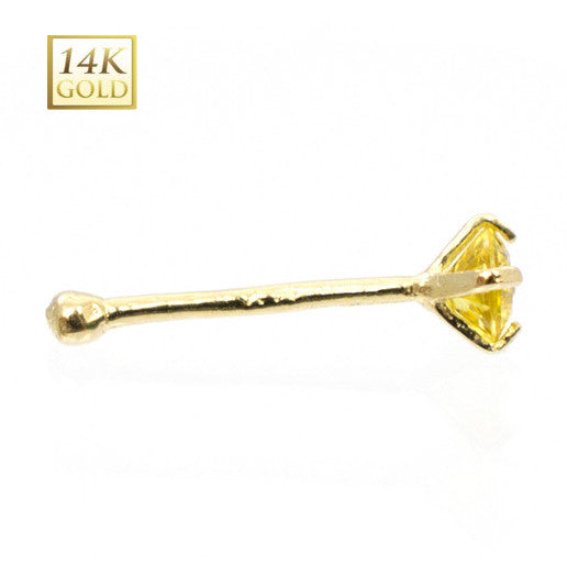 14K Solid Gold 22 Gauge Nose Bone Stud with Yellow CZ - photo 3