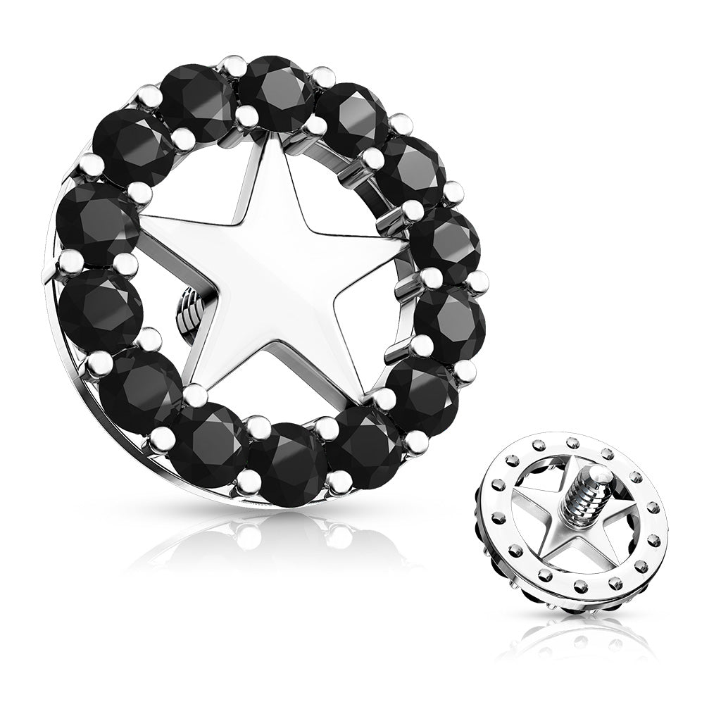 Surgical Steel 14 Gauge CZ Paved Circle Star Dermal Anchor Top - photo 2