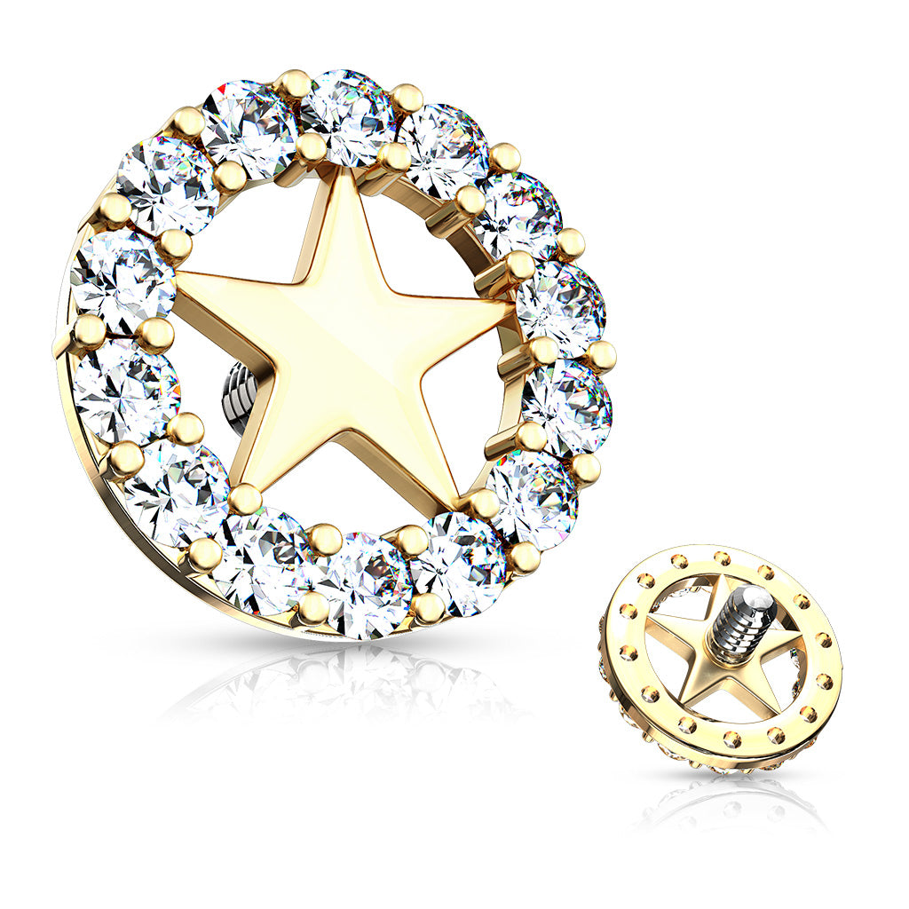 Surgical Steel 14 Gauge CZ Paved Circle Star Dermal Anchor Top - photo 5