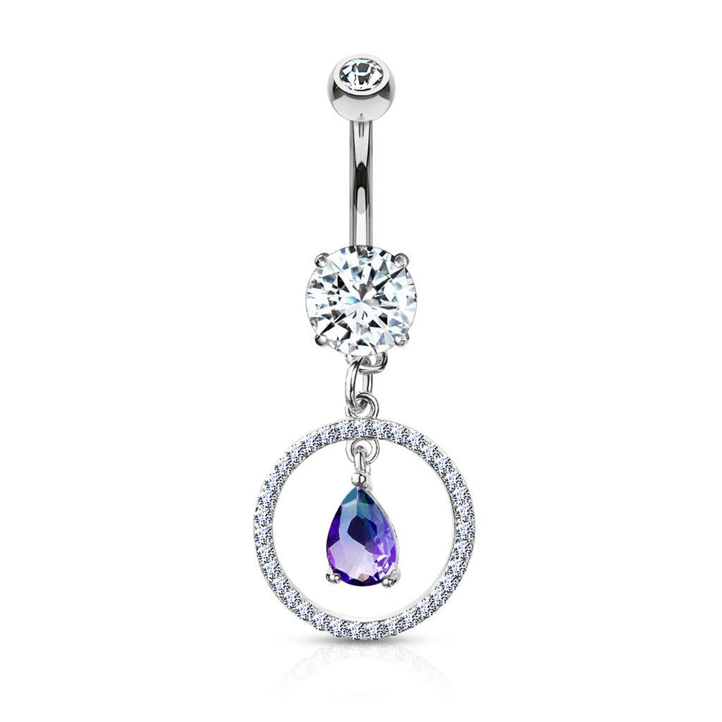 Surgical Steel Belly Button Ring 14 Gauge & Two Tone Gem Circle Dangle - Kruelty - Photo 6