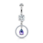 Surgical Steel Belly Button Ring 14 Gauge & Two Tone Gem Circle Dangle - Kruelty - Photo 6