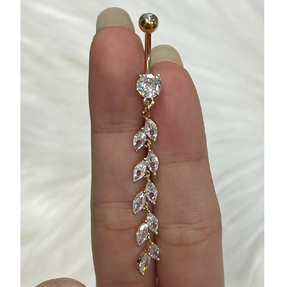 Surgical Steel Belly Ring 14G 10mm with CZ Marquise Petal Dangle - photo 7