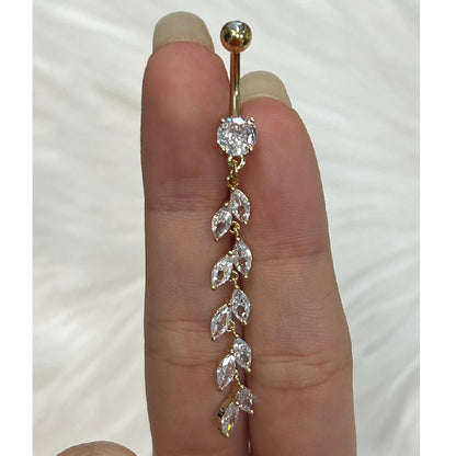 Surgical Steel Belly Ring 14G 10mm with CZ Marquise Petal Dangle - photo 7