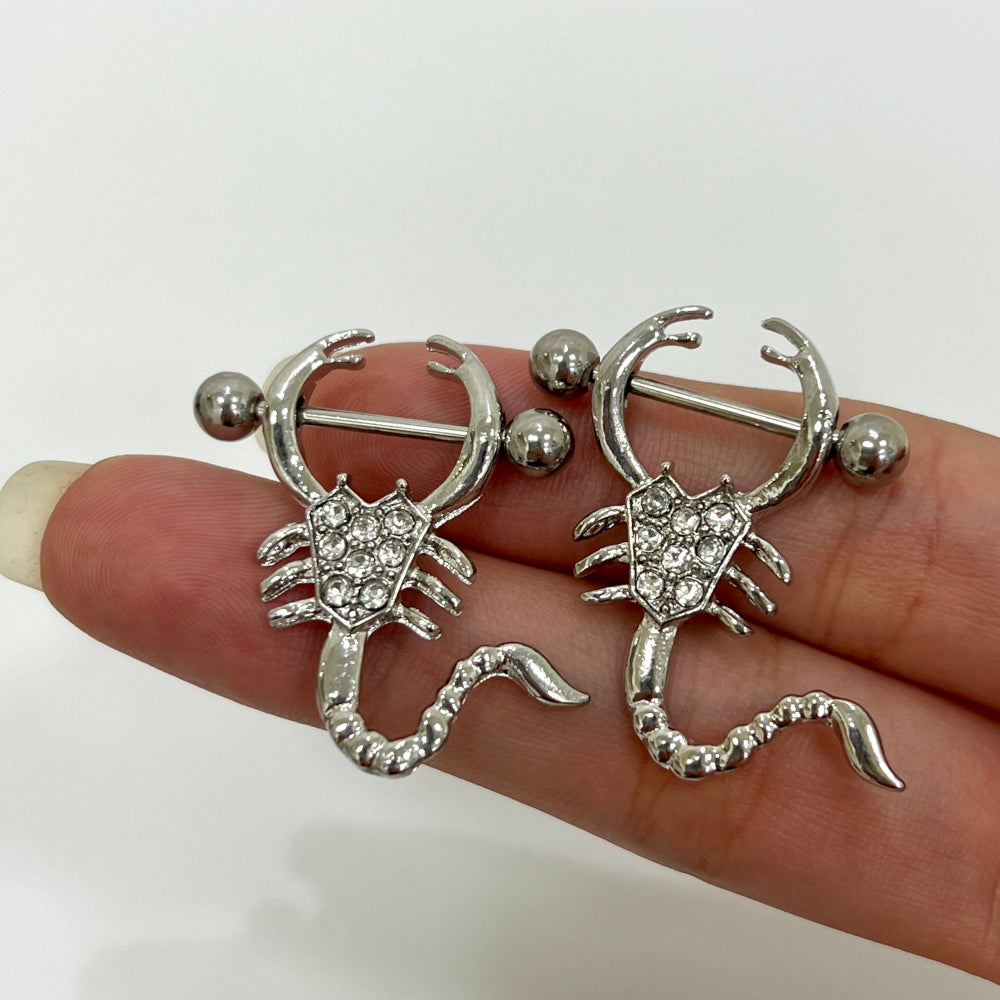 Surgical Steel 14 to 16 Gauge Nipple Barbell CZ Scorpion Shield - Pair - photo 2
