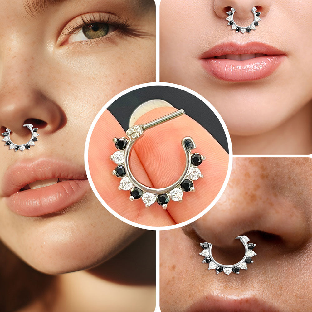Surgical Steel Hinged Septum Clicker 16 Gauge 8mm with Drop CZ