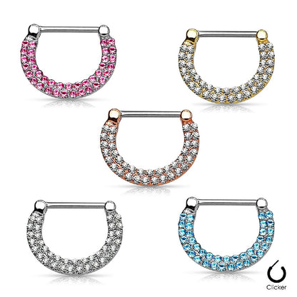 Surgical Steel Nipple Clicker Rings with Double Paved CZ - Pair