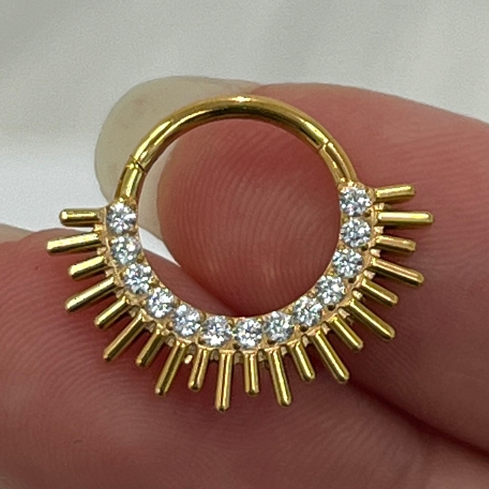 Titanium Hinged Septum Ring 16G 8mm & 10mm with CZ Spike - photo 5