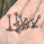 Surgical Steel 14 Gauge Spinner CZ Tongue Barbells 16mm - 6 Pack