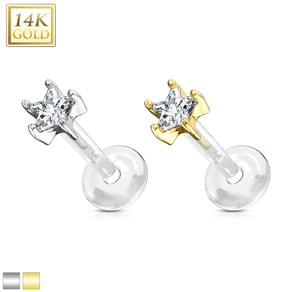Bioflex 16 Gauge Labret Stud with 14K Gold CZ Star Top