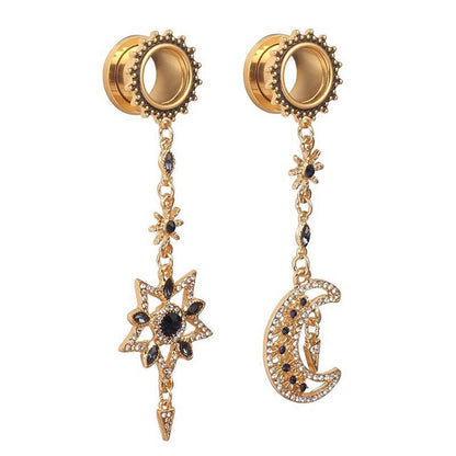 Surgical Steel 2 to 1 Inch Screw Fit Tunnel with Dangle Star Moon - photo 4