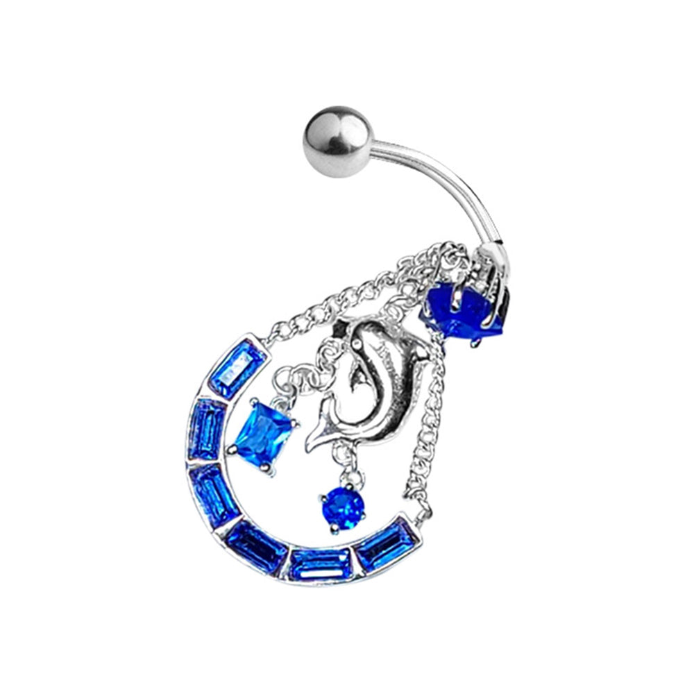 Surgical Steel Reverse Belly Ring 14G 10mm with Dolphin & Blue CZ - photo 3