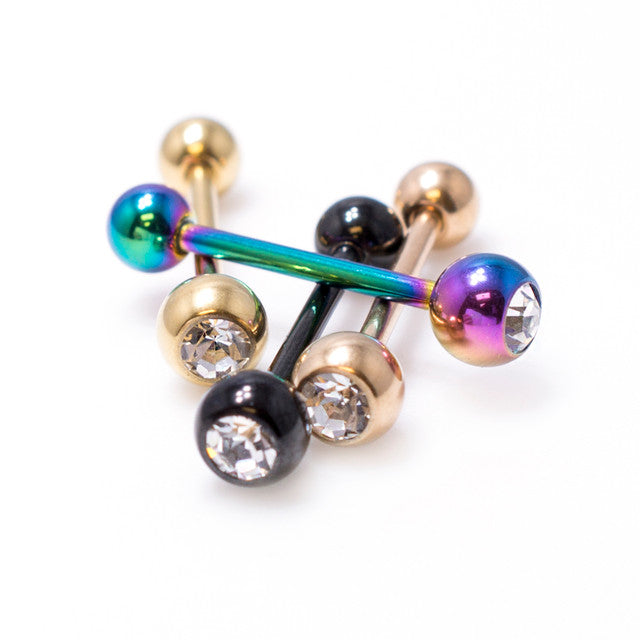 Surgical Steel 14 Gauge PVD Straight Barbell with Crystal CZ Ball - photo 4