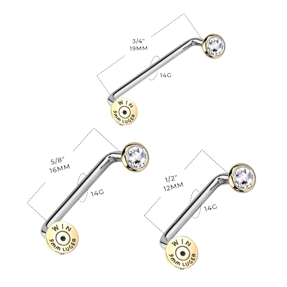Surgical steel staple surface barbell with bullet CZ ends