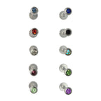 Surgical Steel 16 Gauge Crystal CZ Top Flat Back Labret Studs 10mm