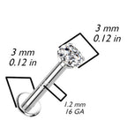 14K Solid Gold 16G Internally Threaded CZ Top Labret Stud - Style 2