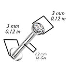14K Solid Gold 16 Gauge Internally Threaded CZ Top Labret Stud