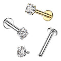 14K Solid Gold 16G Internally Threaded CZ Top Labret Stud - Style 2
