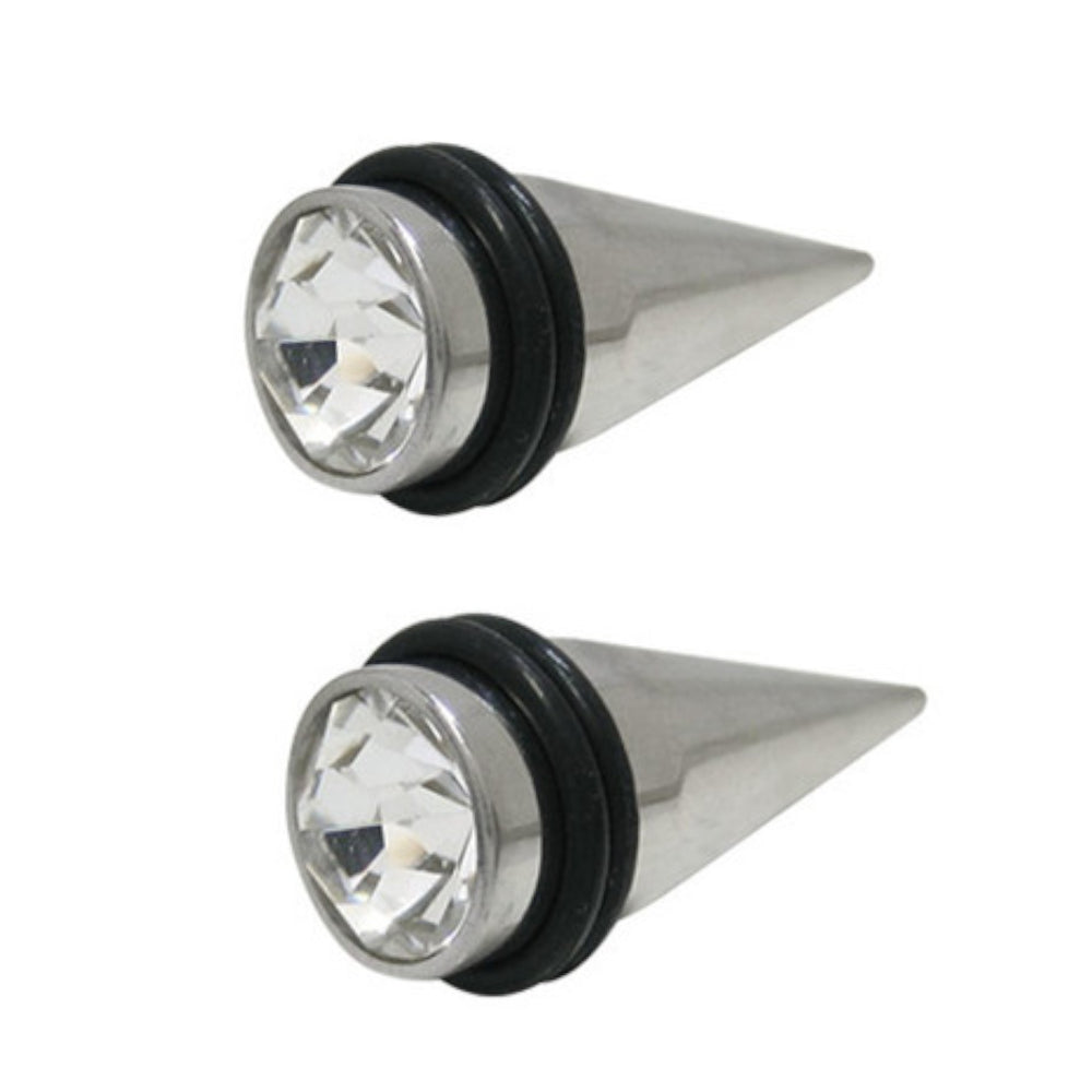 Surgical Steel 2 to 4 Gauge Spike Ear Tapers with CZ Top - Pair