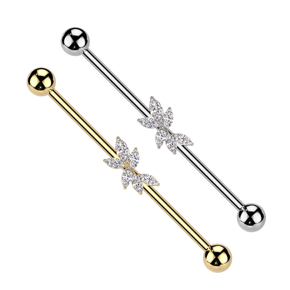 Surgical Steel Marquise CZ Vine Industrial Barbell 14G - 2 Colors