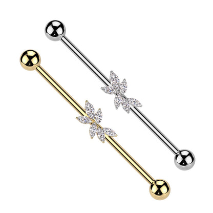 Surgical Steel Marquise CZ Vine Industrial Barbell 14G - 2 Colors
