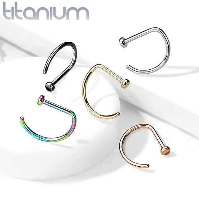 Titanium Nose Ring Hoop 20 & 18 Gauge D Shape With Flat End