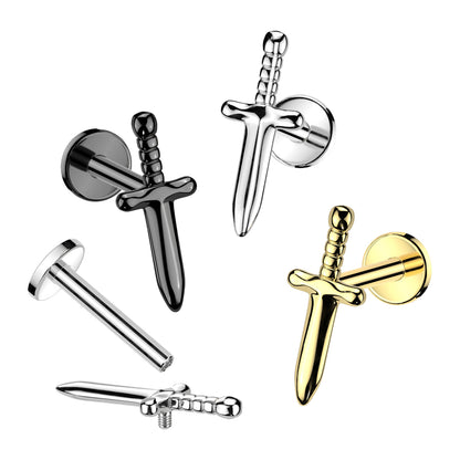 Titanium Flat Back Labret Stud 16G 6mm & 8mm with Dagger Top