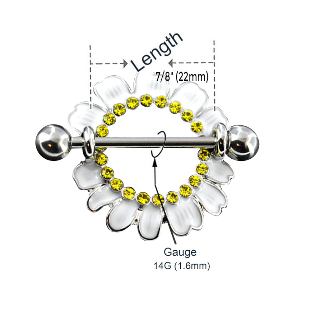 Surgical Steel 14 Gauge Nipple Shield Ring with Daisy Flower - Pair - photo 2