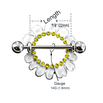 Surgical Steel 14 Gauge Nipple Shield Ring with Daisy Flower - Pair - photo 2
