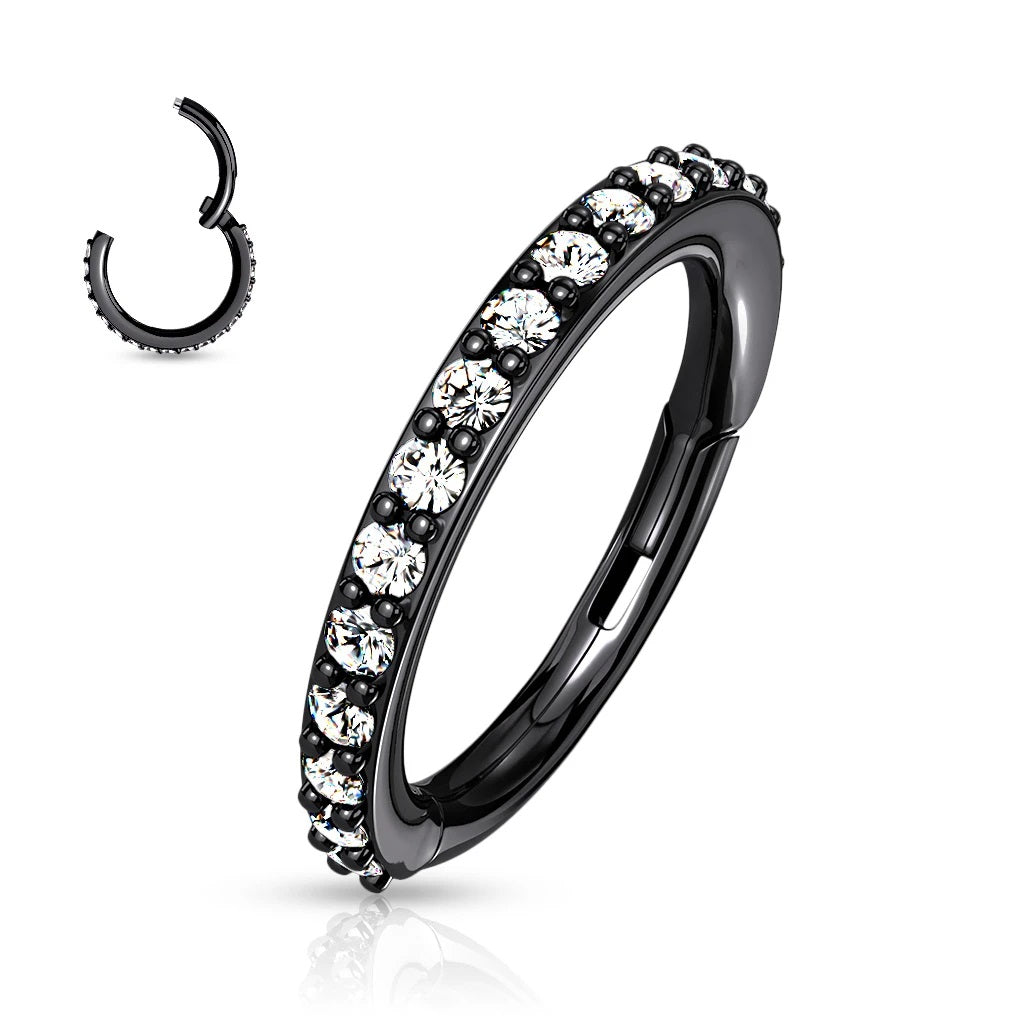 Surgical Steel Hinged Hoop with CZ Paved Jewels - 14 & 16 Gauge - photo 3