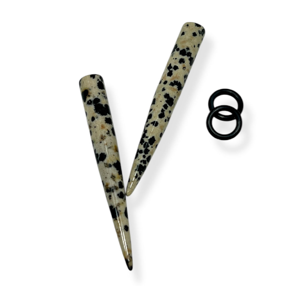 Dalmatian Jasper Stone Ear Tapers - Pair