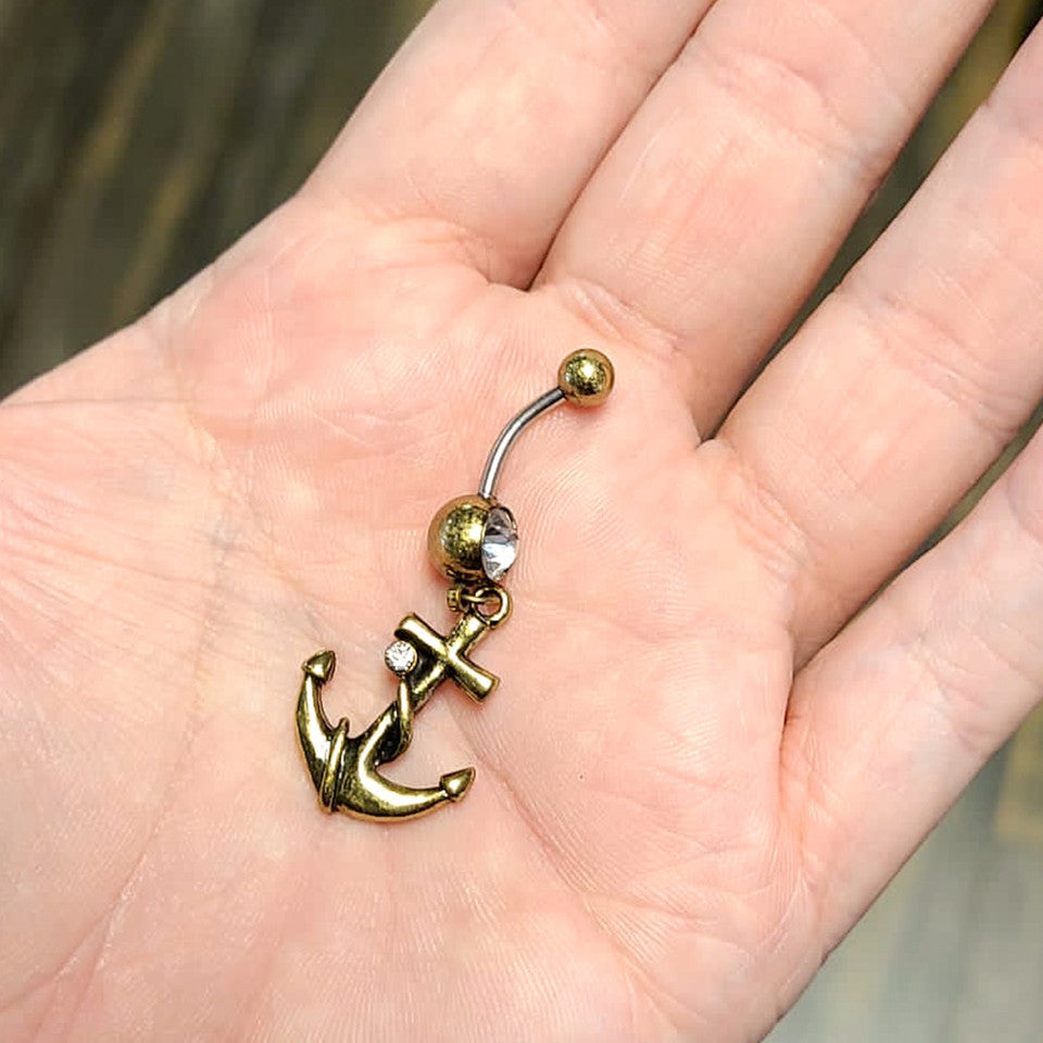 Surgical Steel 14 Gauge Belly Ring with PVD Brass Anchor Dangle - photo 2