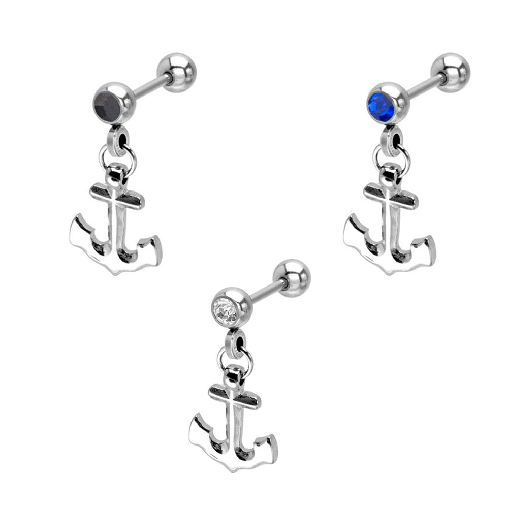 Surgical Steel 18 Gauge Cartilage Barbell with CZ Dangle Anchor