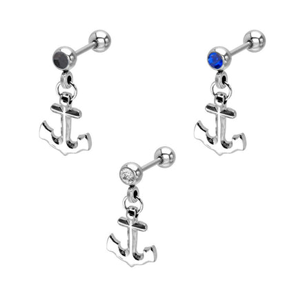 Surgical Steel 18 Gauge Cartilage Barbell with CZ Dangle Anchor