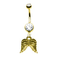 Surgical Steel 14 Gauge Belly Ring with PVD Gold Angel Wings Dangle