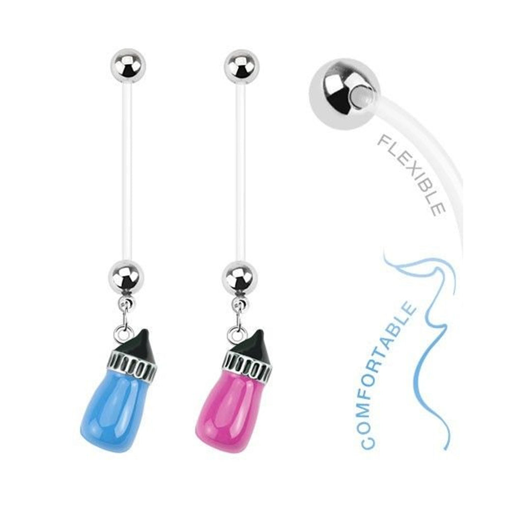 Bioflex 14 Gauge Pregnancy Belly Ring with Baby Bottle Dangle
