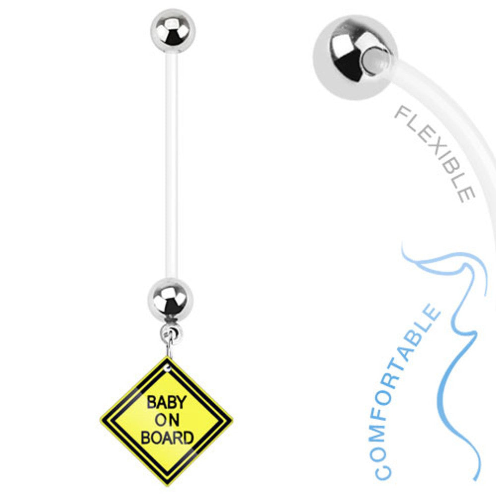 Bioflex 14 Gauge Pregnancy Belly Ring with Baby on Board Dangle