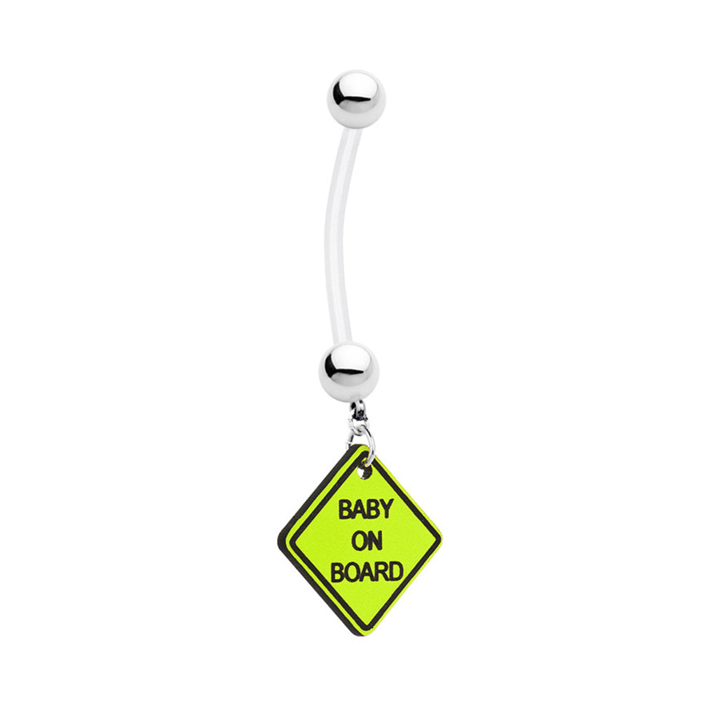 Bioflex 14 Gauge Pregnancy Belly Ring with Baby on Board Dangle
