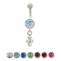 Surgical Steel 14 Gauge Navel Barbell with Dangle Balls & Jewel