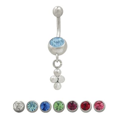 Surgical Steel 14 Gauge Navel Barbell with Dangle Balls & Jewel