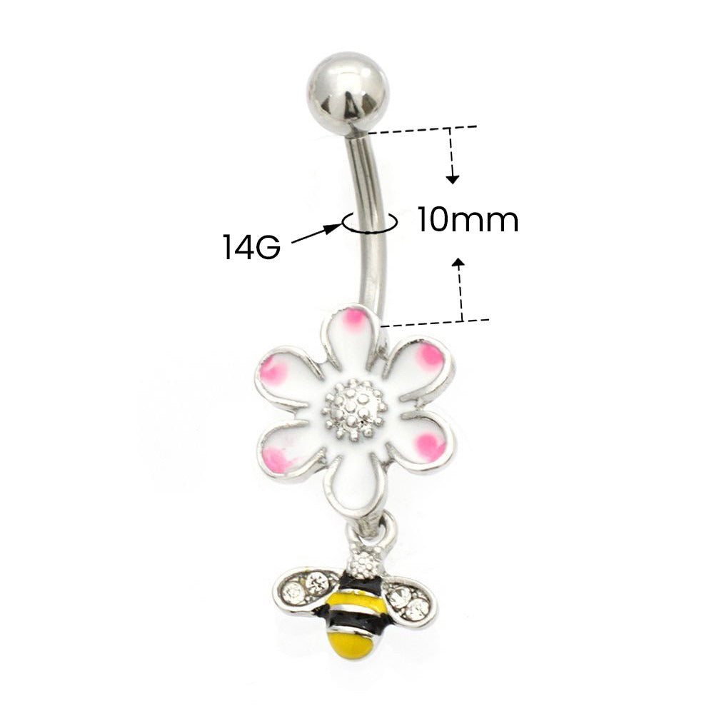 Surgical Steel 14 Gauge Belly Ring with Dangle Bee Flower - photo 3