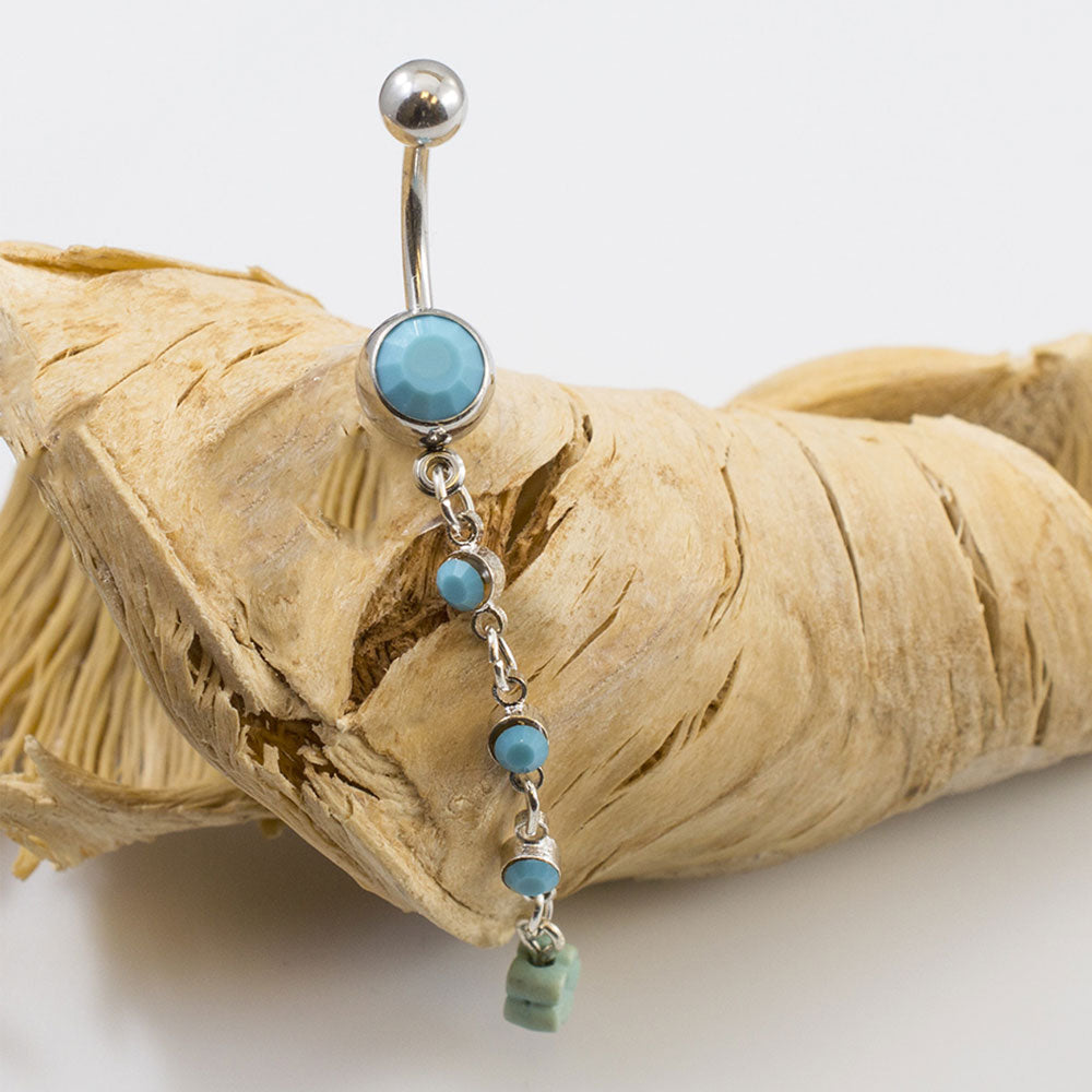 Surgical Steel Belly Button Ring 14G 10mm with Turquoise Bead Dangle - photo 4