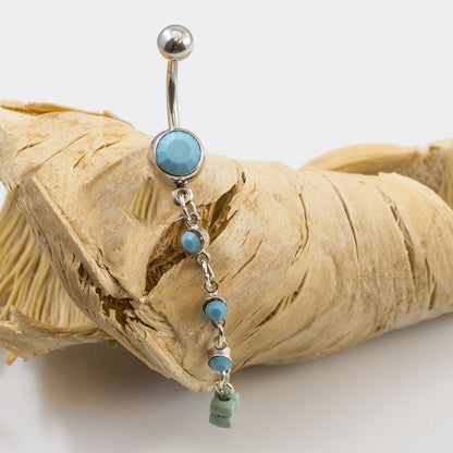 Surgical Steel Belly Button Ring 14G 10mm with Turquoise Bead Dangle - photo 4