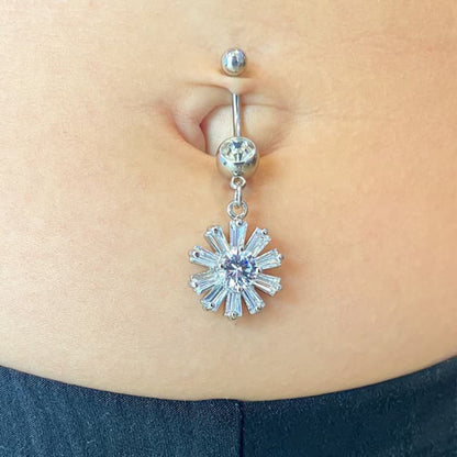 Surgical Steel 14 Gauge Belly Ring with CZ Flower Dangle - photo 6