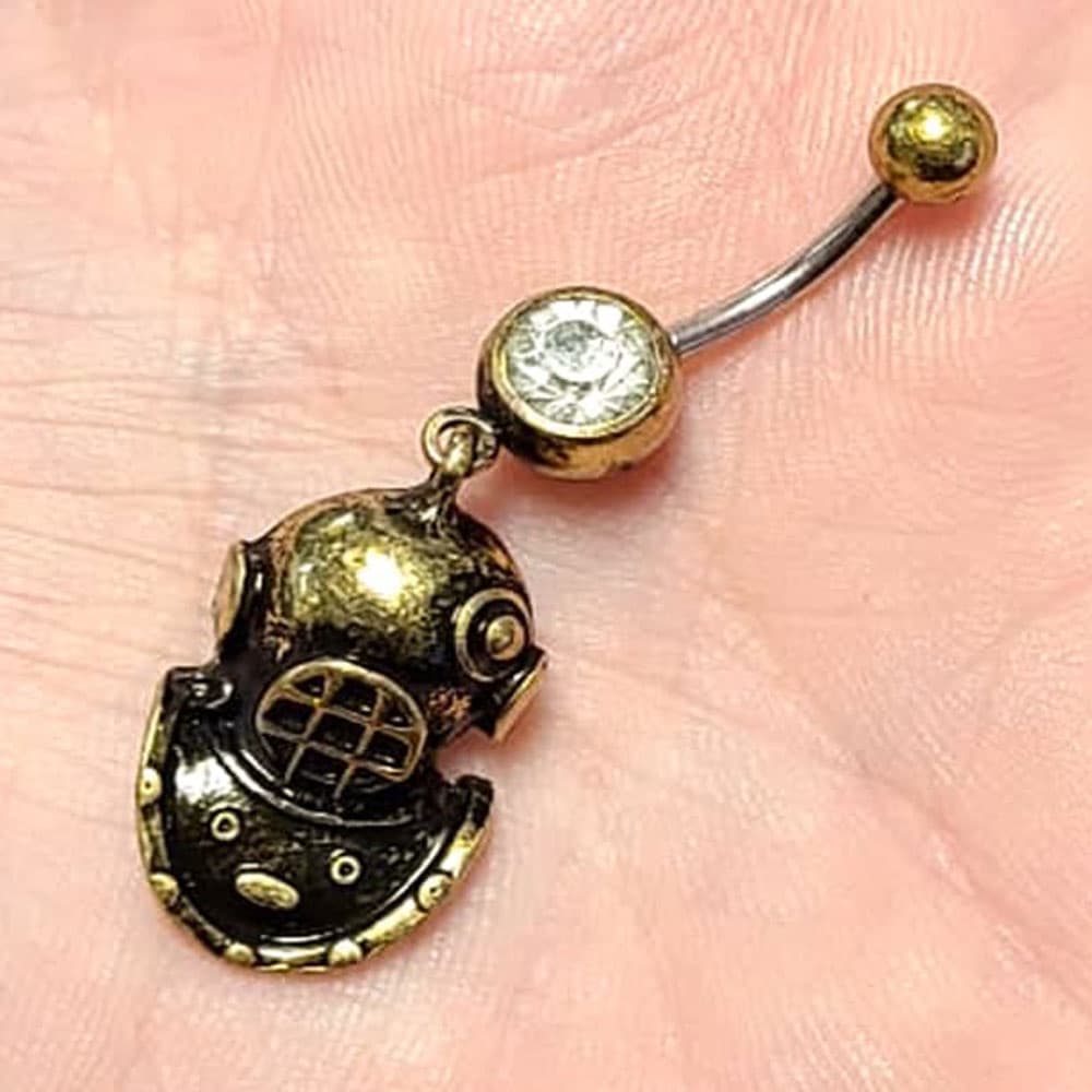 Surgical Steel 14 Gauge Belly Ring with Antique Brass Scuba Mask - photo 3